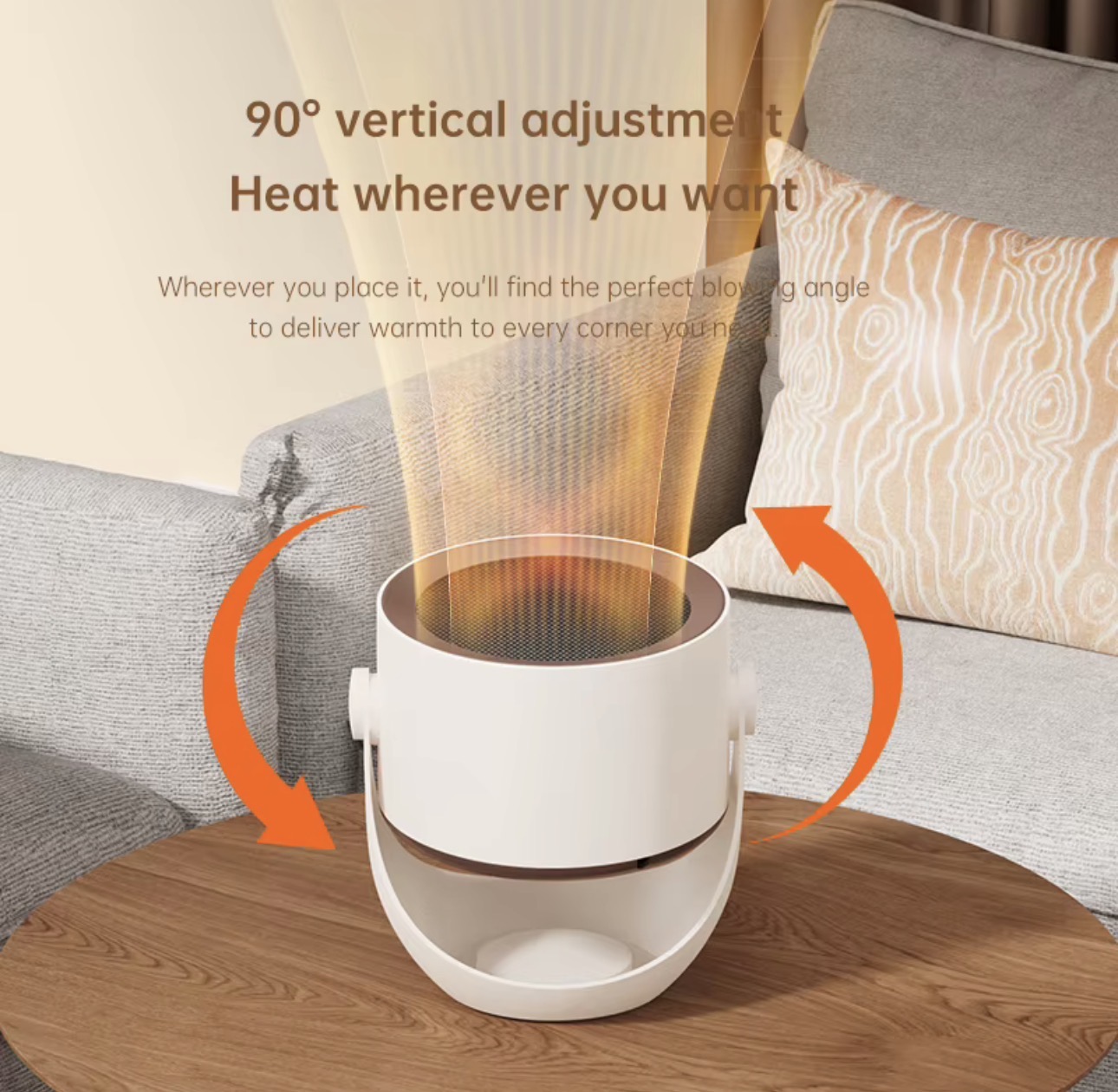 White heater demonstrating a 90-degree adjustable angle