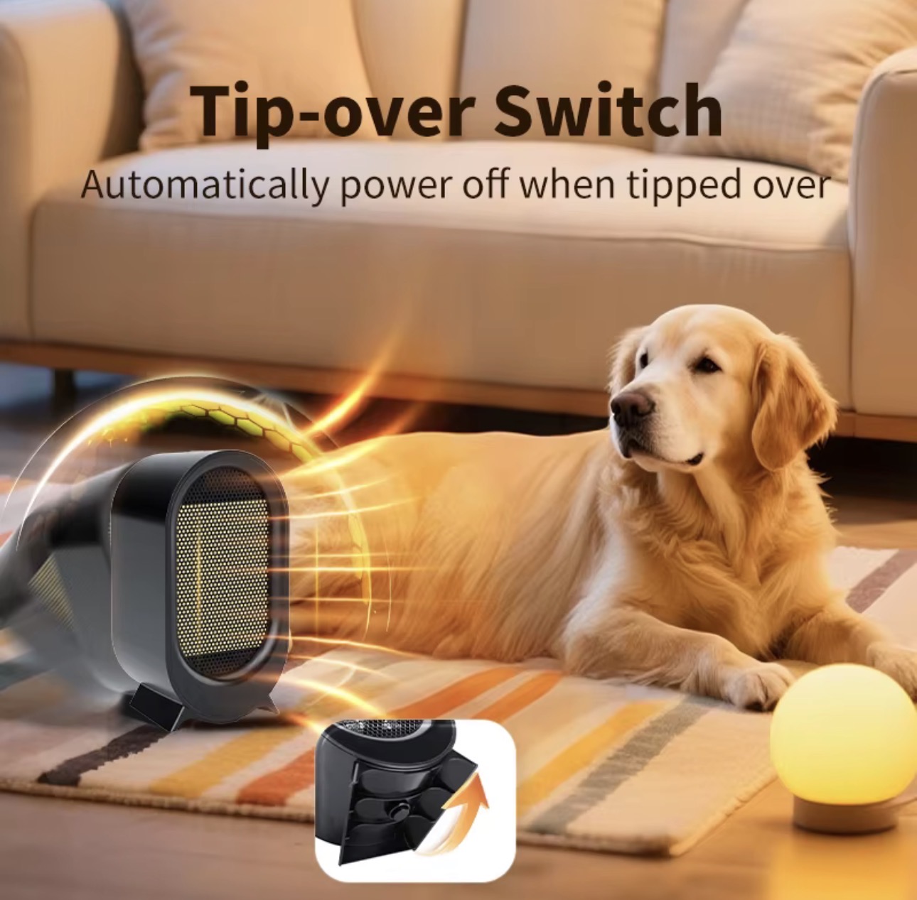 Personal heater demonstrating automatic tip-over shutoff